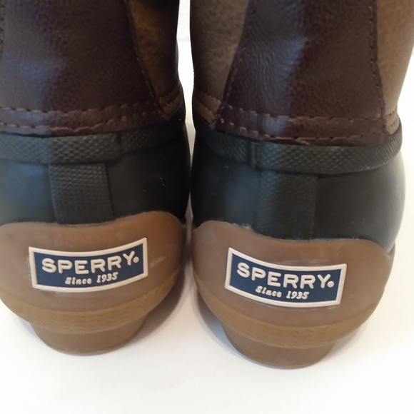 Sperry WO's  Tan Faux Leather Rubber Zip Lace Up Waterproof Ankle Boots sz 7.5 - Picture 4 of 13